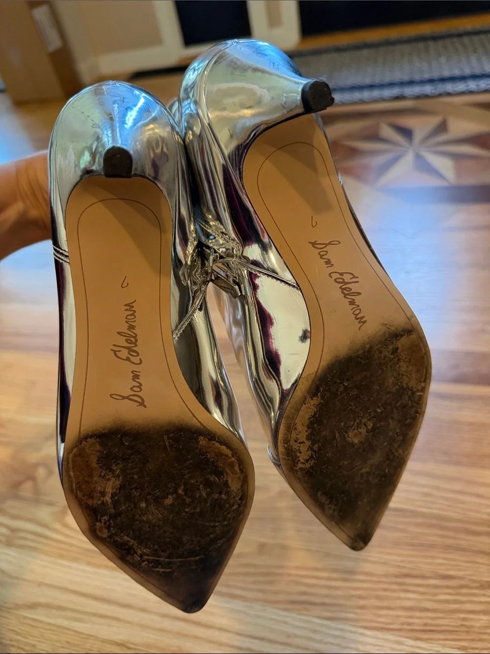 Sam Edelman Metallic Silver Pointed Toe Ankle Booties